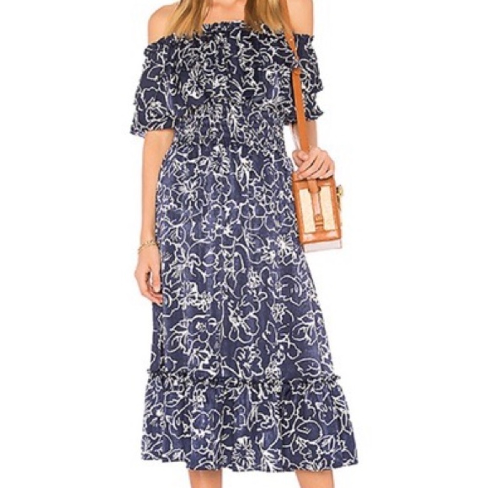 MISA Farah Multi Midi Dress in Navy & White Floral
